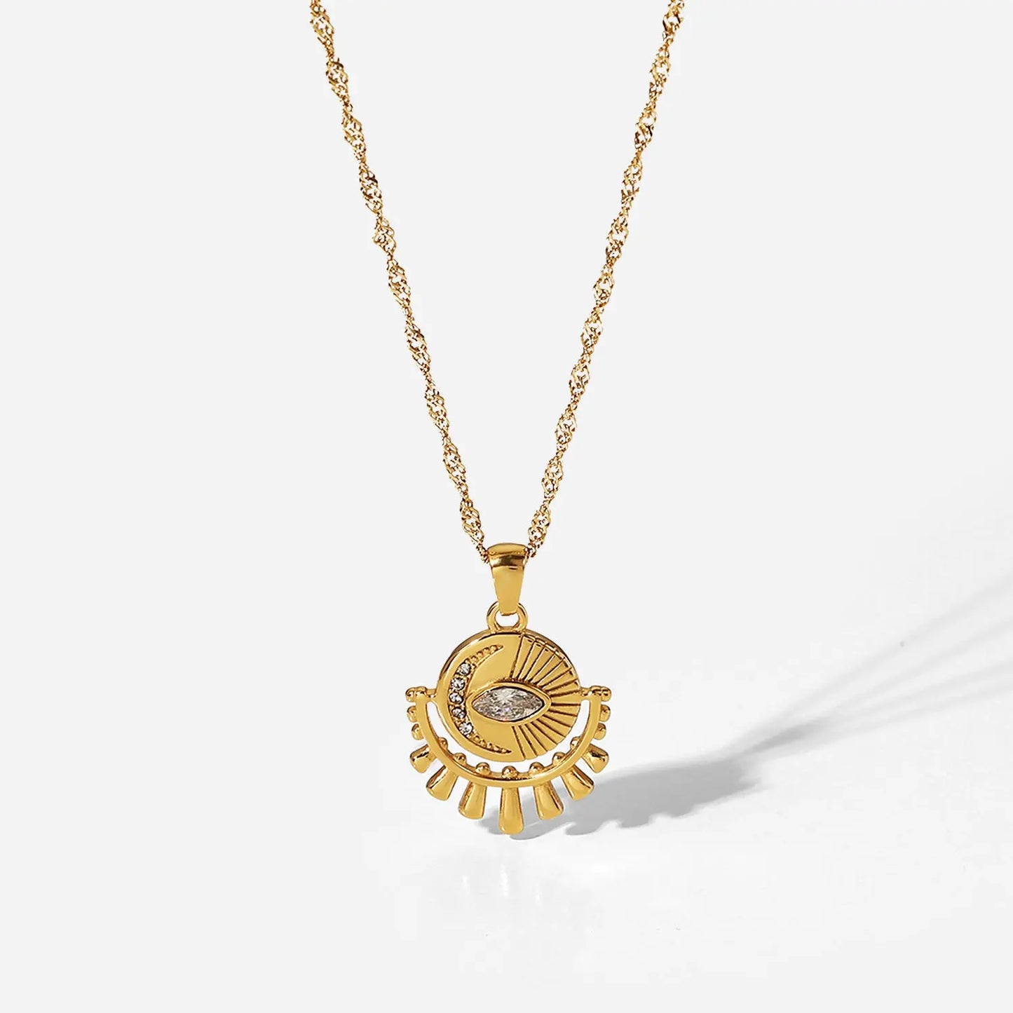 Collier pendentif œil ovale en zircon en acier inoxydable eprolo