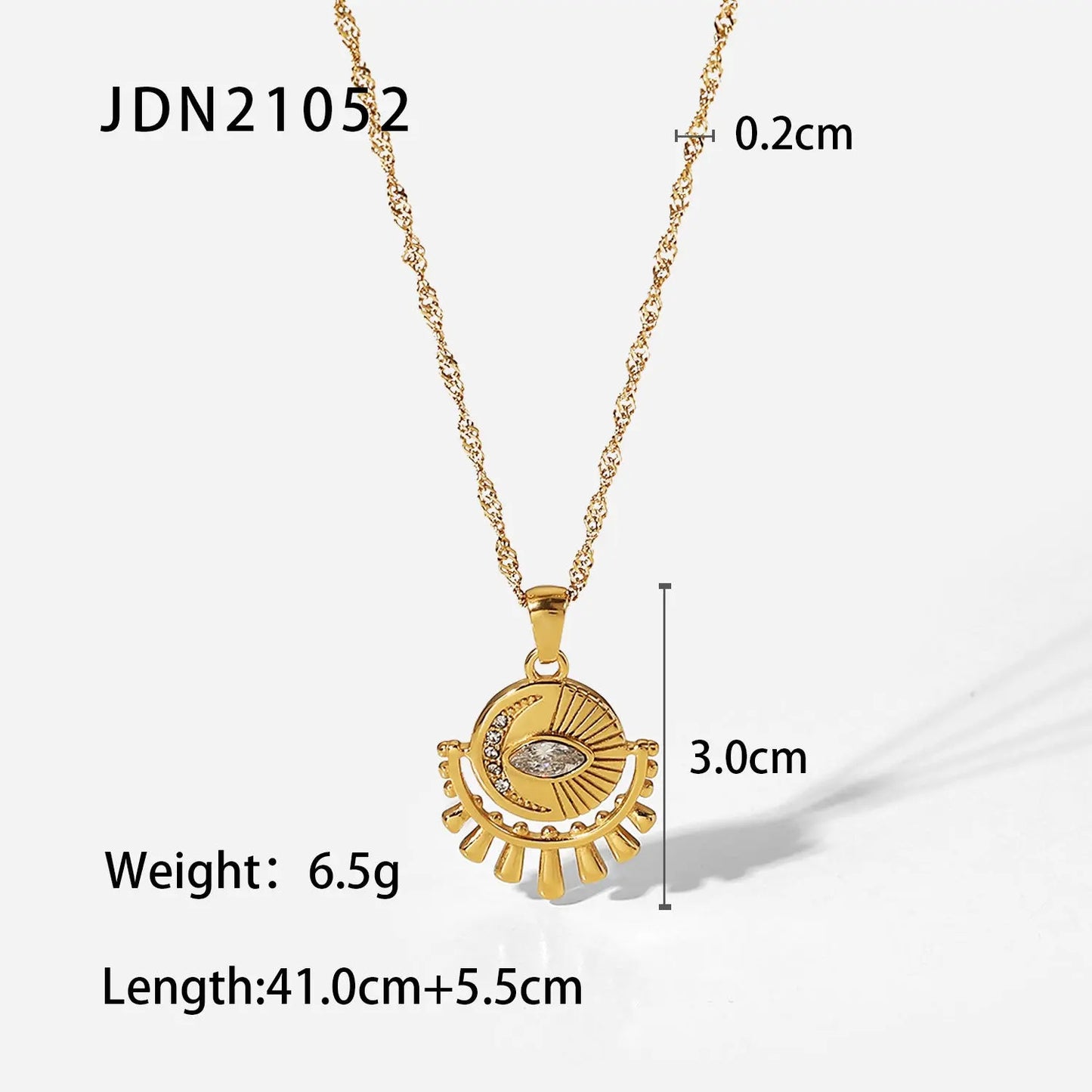 Collier pendentif œil ovale en zircon en acier inoxydable eprolo