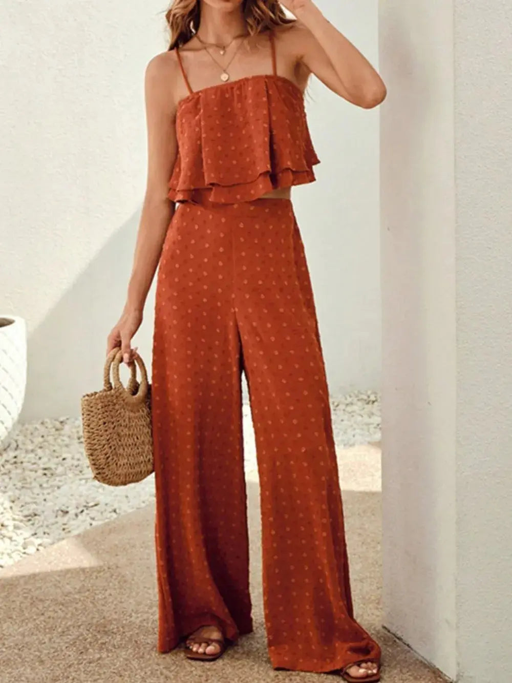Ensemble camisole et pantalon superposés à pois suisses eprolo