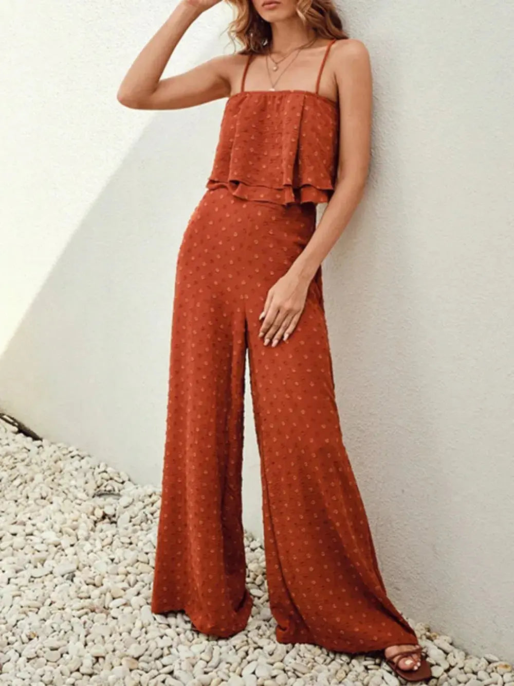 Ensemble camisole et pantalon superposés à pois suisses eprolo