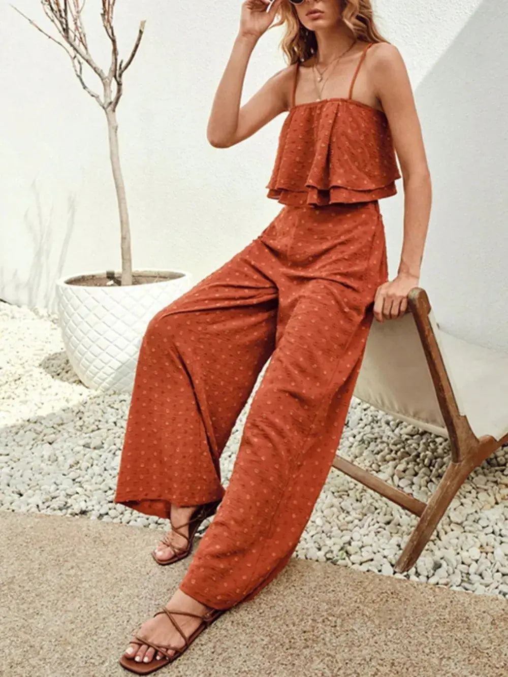 Ensemble camisole et pantalon superposés à pois suisses eprolo
