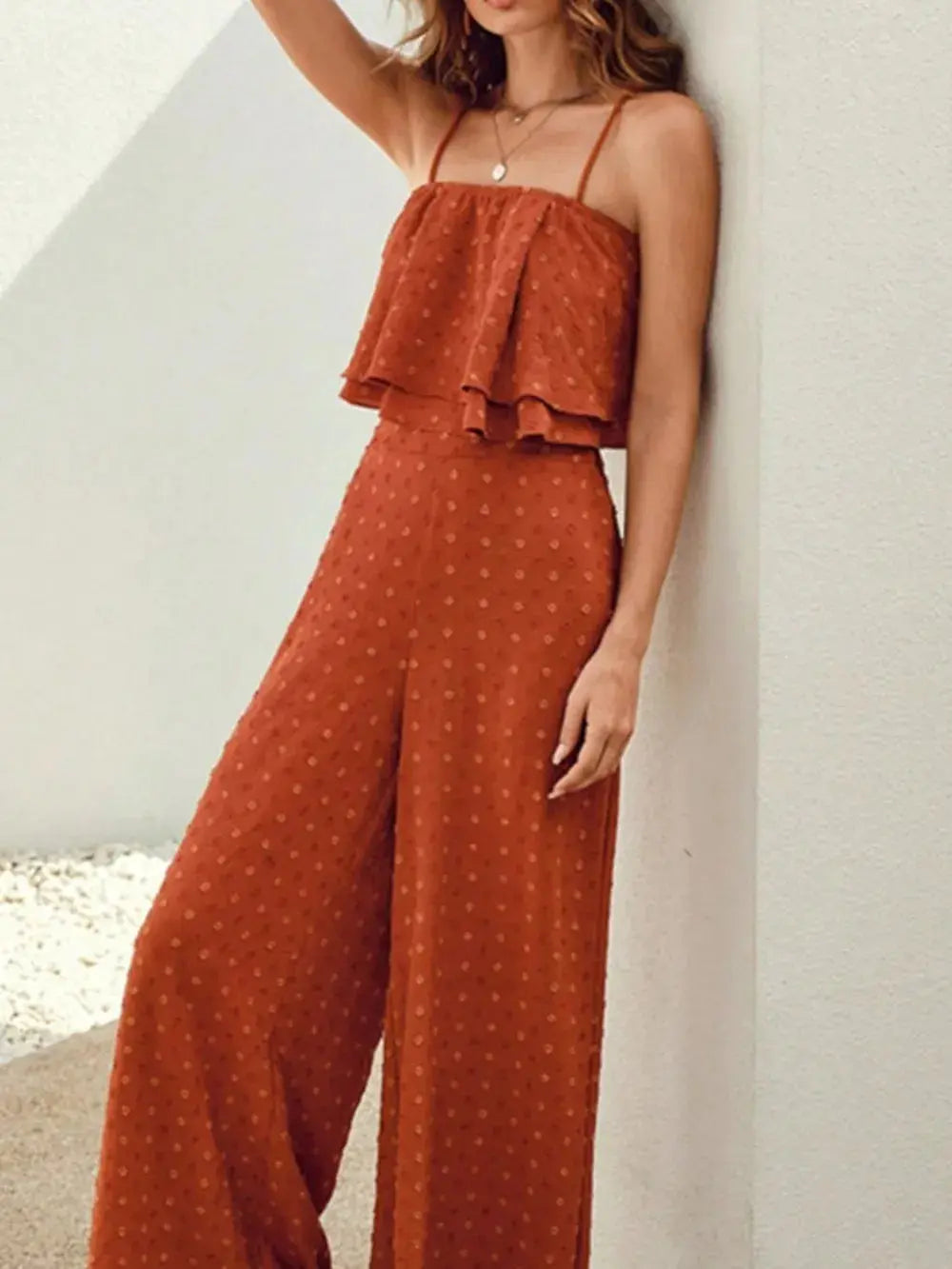 Ensemble camisole et pantalon superposés à pois suisses eprolo