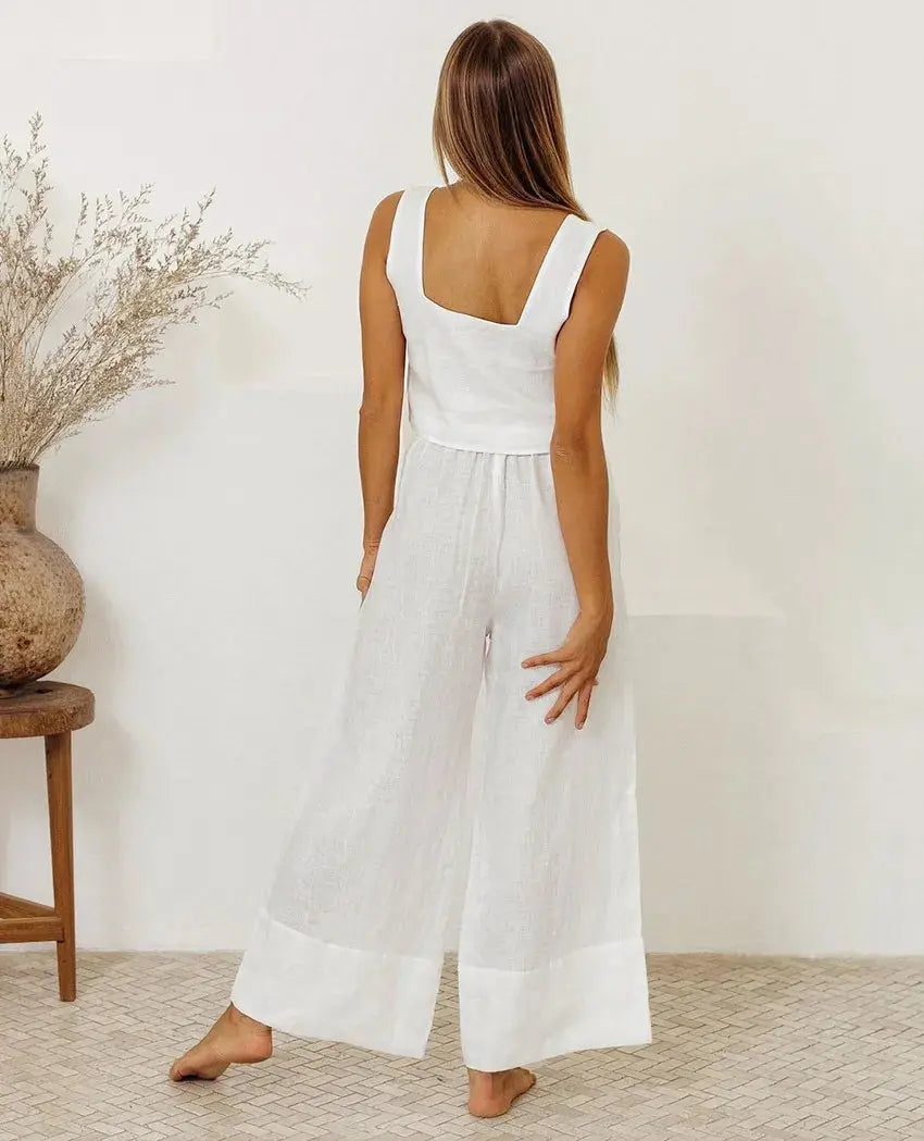 Ensemble haut sans manches et pantalon à col carré eprolo