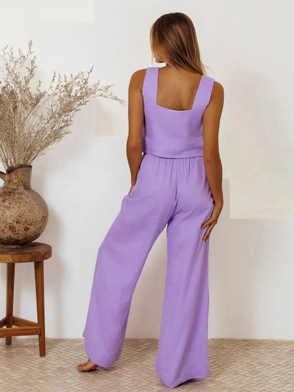 Ensemble haut sans manches et pantalon à col carré eprolo