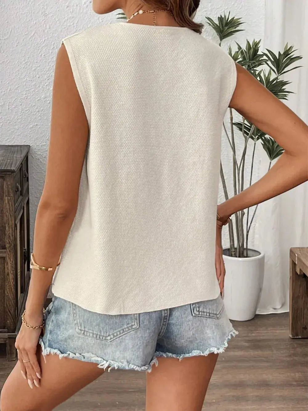Haut gilet en tricot à col en V noué sur le devant eprolo