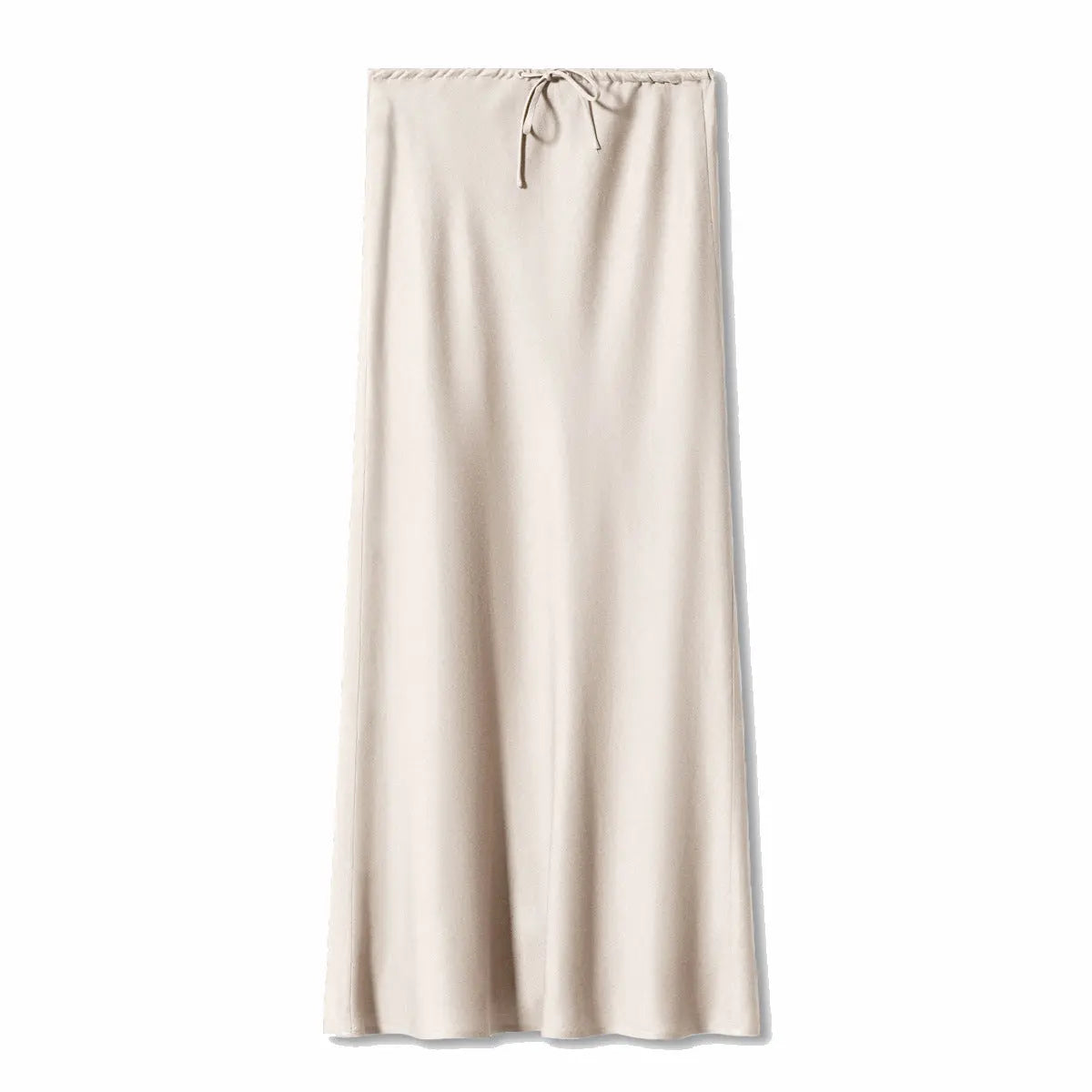 Jupe longue en satin, jupe taille haute nouée avec cordon de serrage. eprolo