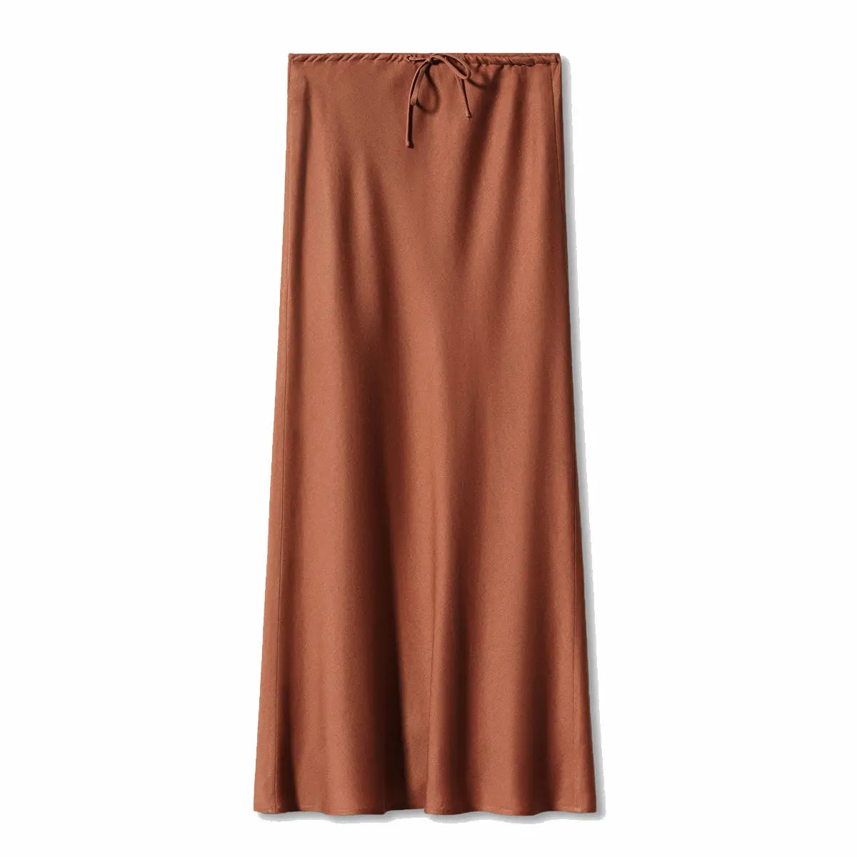 Jupe longue en satin, jupe taille haute nouée avec cordon de serrage. eprolo