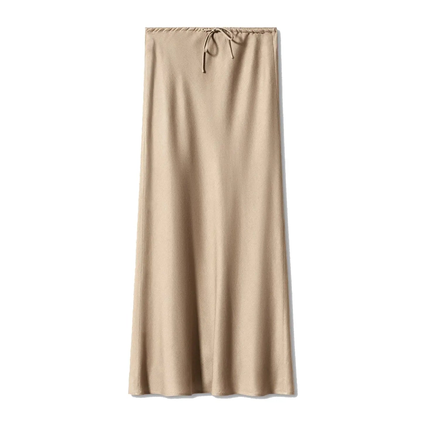 Jupe longue en satin, jupe taille haute nouée avec cordon de serrage. eprolo