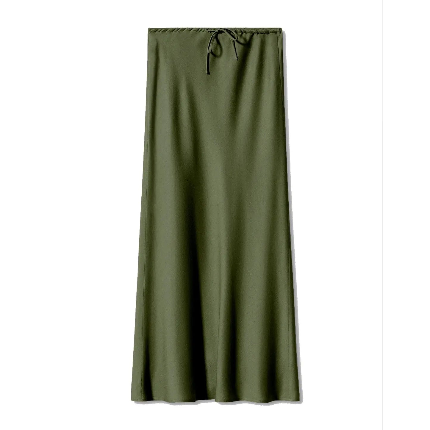Jupe longue en satin, jupe taille haute nouée avec cordon de serrage. eprolo