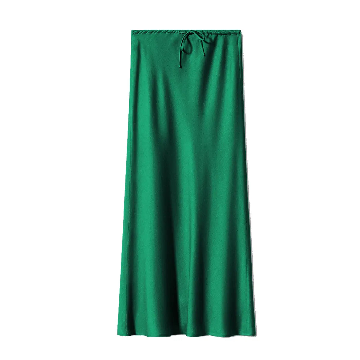Jupe longue en satin, jupe taille haute nouée avec cordon de serrage. eprolo