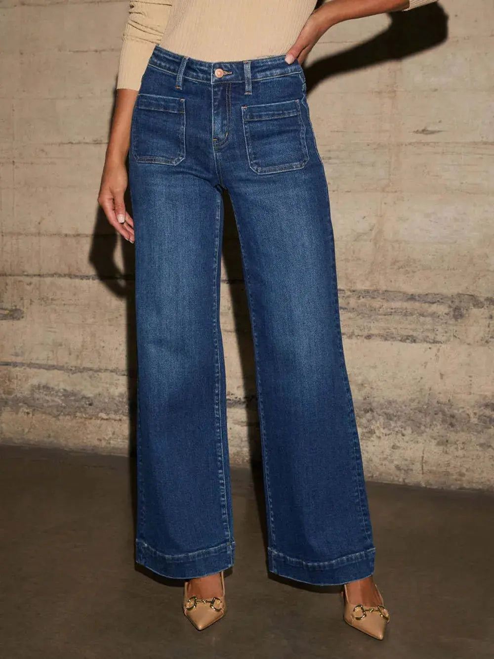 Pantalon Jean large taille haute avec poche eprolo