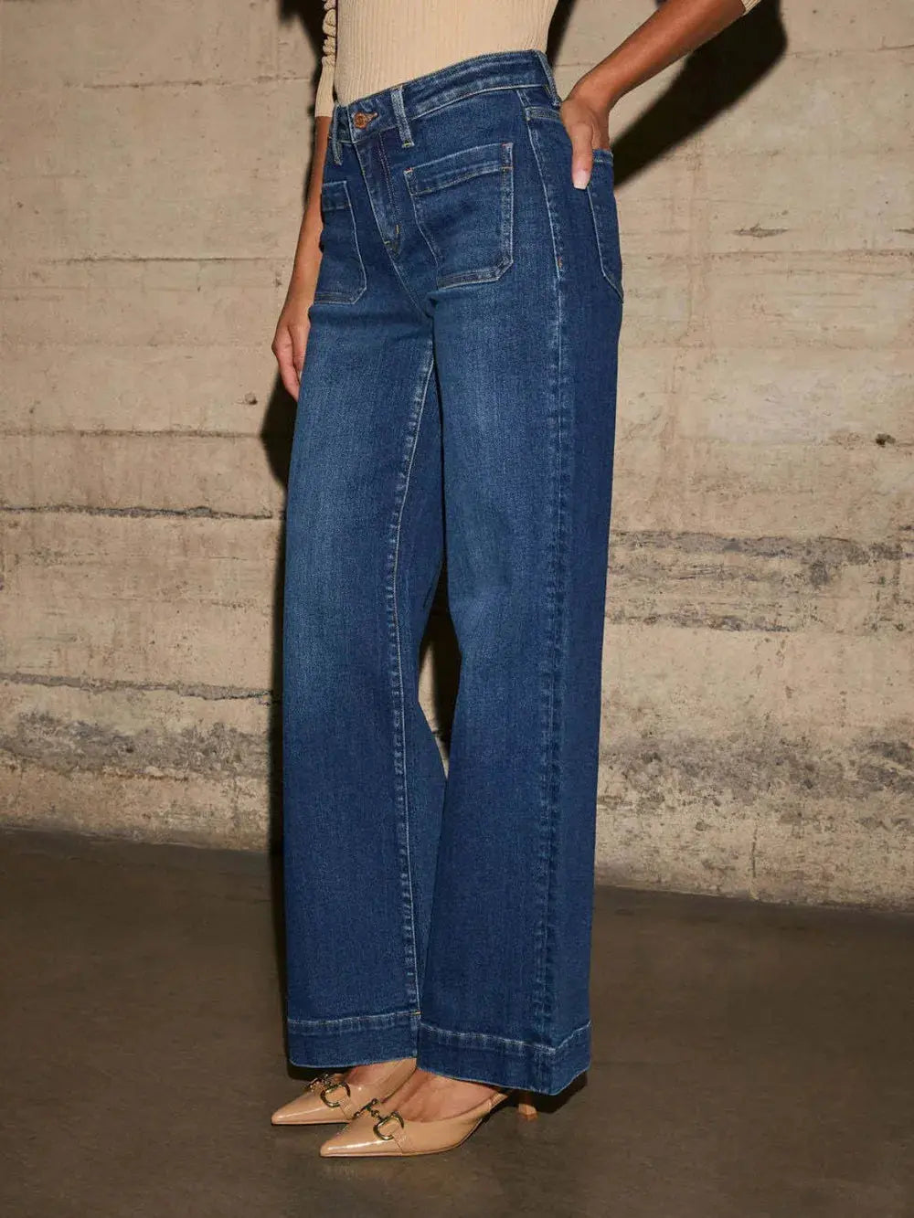 Pantalon Jean large taille haute avec poche eprolo