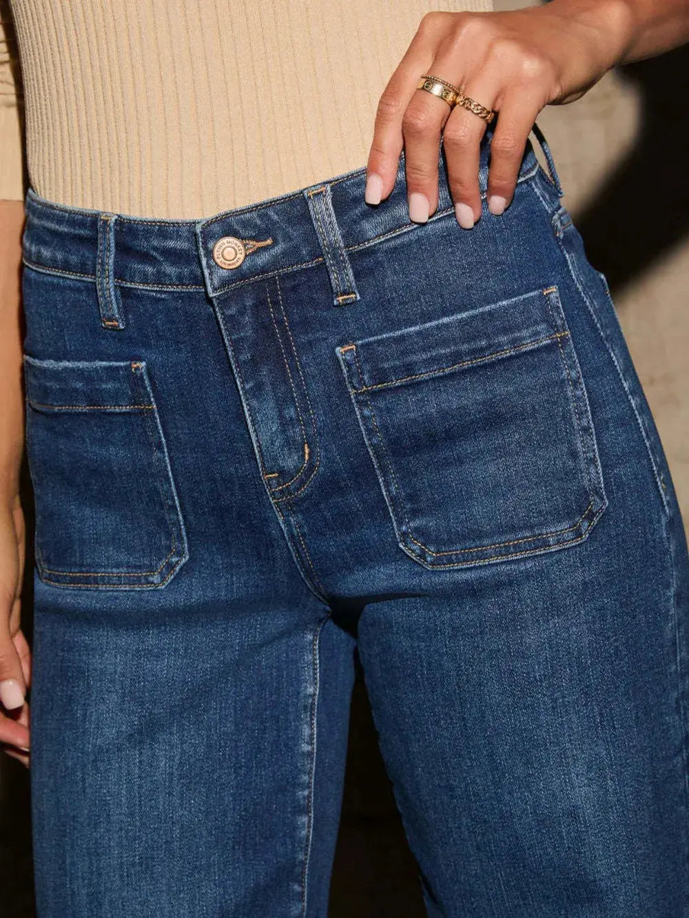 Pantalon Jean large taille haute avec poche eprolo