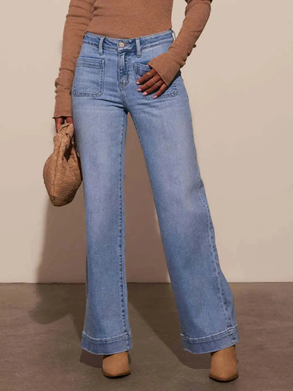 Pantalon Jean large taille haute avec poche eprolo