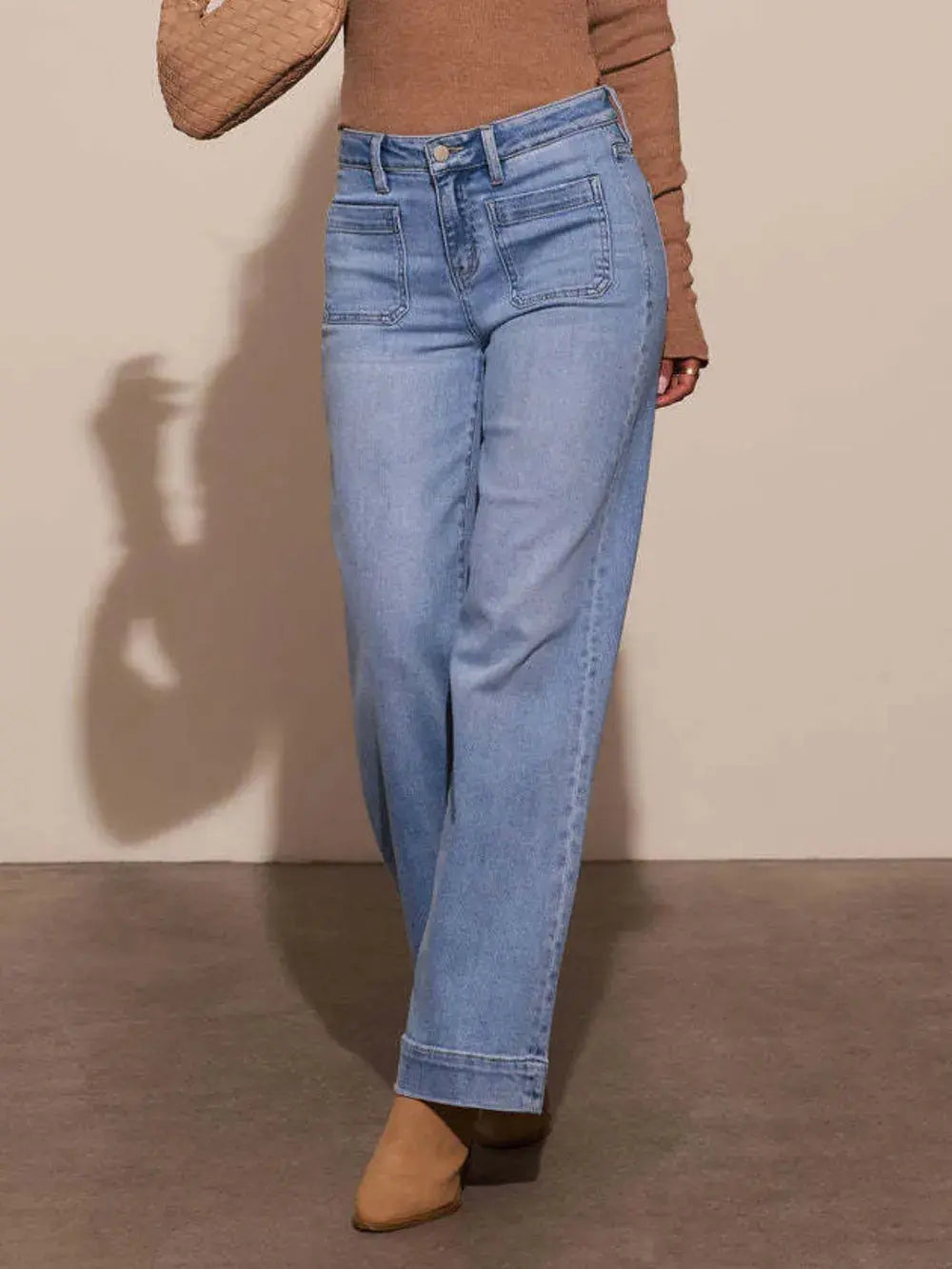 Pantalon Jean large taille haute avec poche eprolo