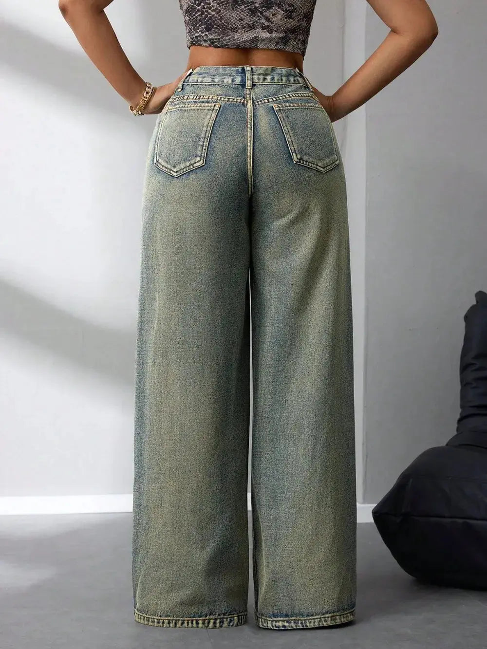 Pantalon jean taille haute à jambes larges eprolo