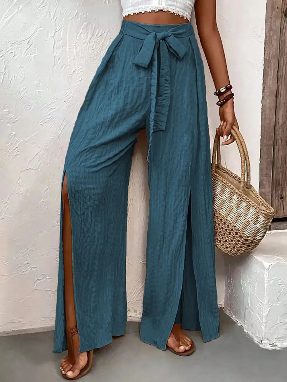 Pantalon large décontracté à taille haute eprolo