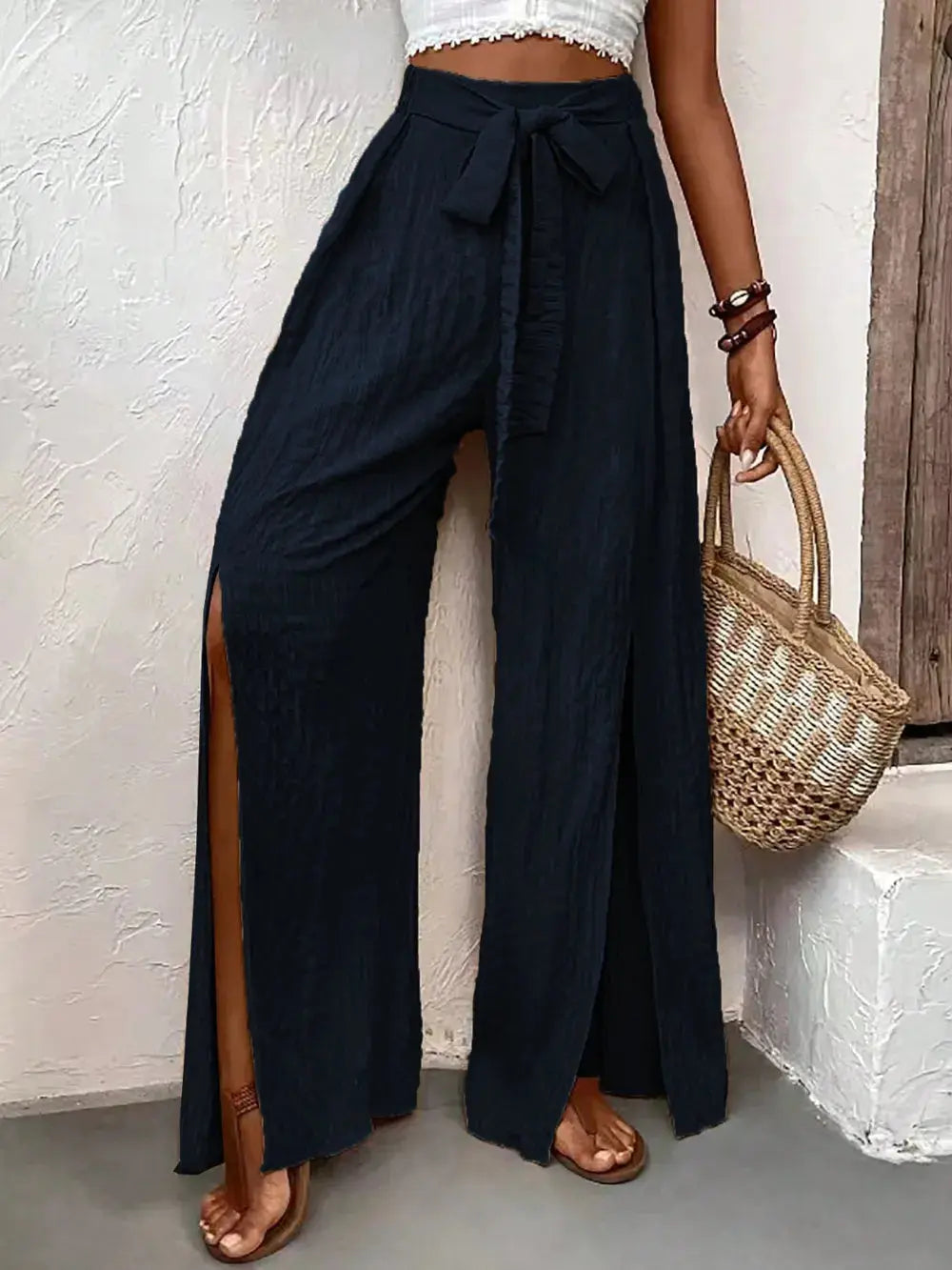 Pantalon large décontracté à taille haute eprolo