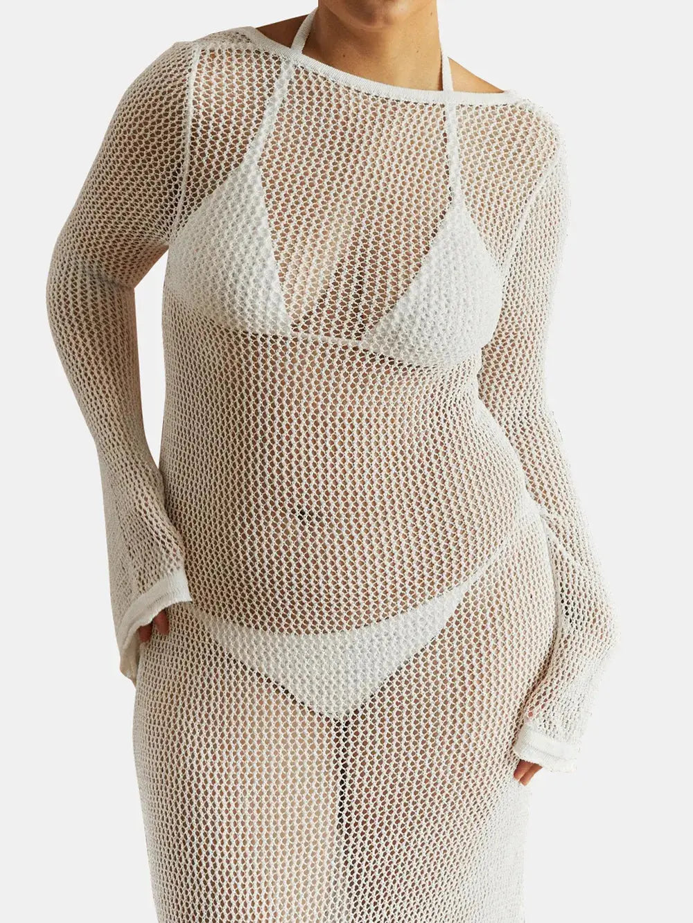 Robe cache-maillot dos nu ajourée à manches évasées eprolo