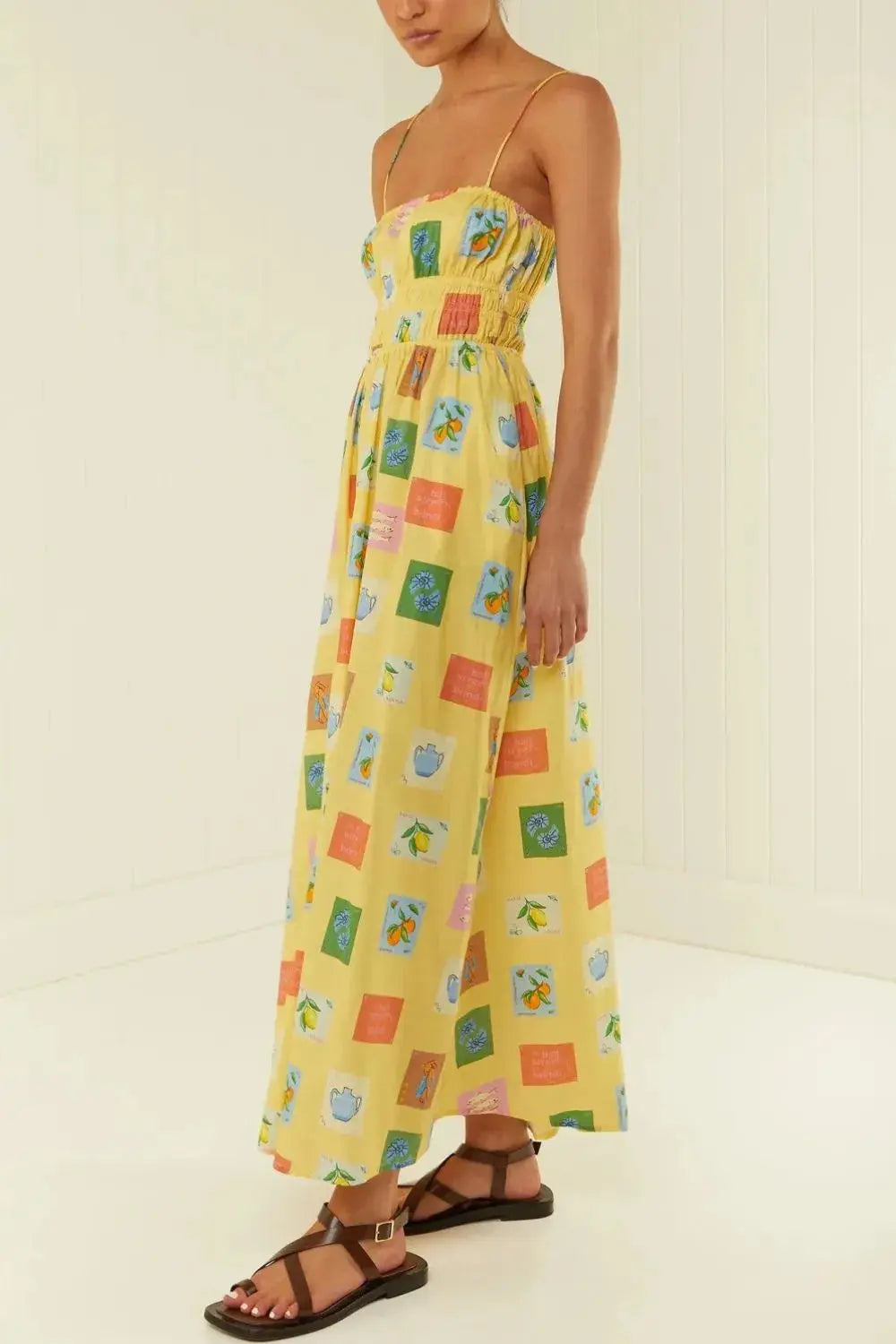 Robe longue Cathia, caraco imprimée à col carré eprolo