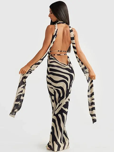 Robe longue Laly, décolletée en V profond et dos nu eprolo