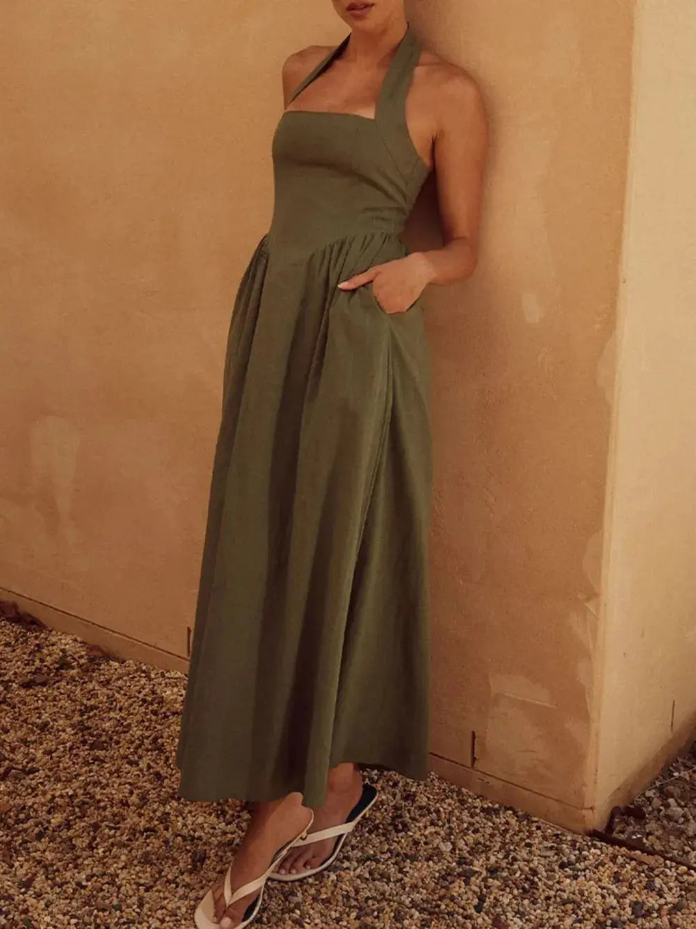 Robe longue dos nu avec poches eprolo