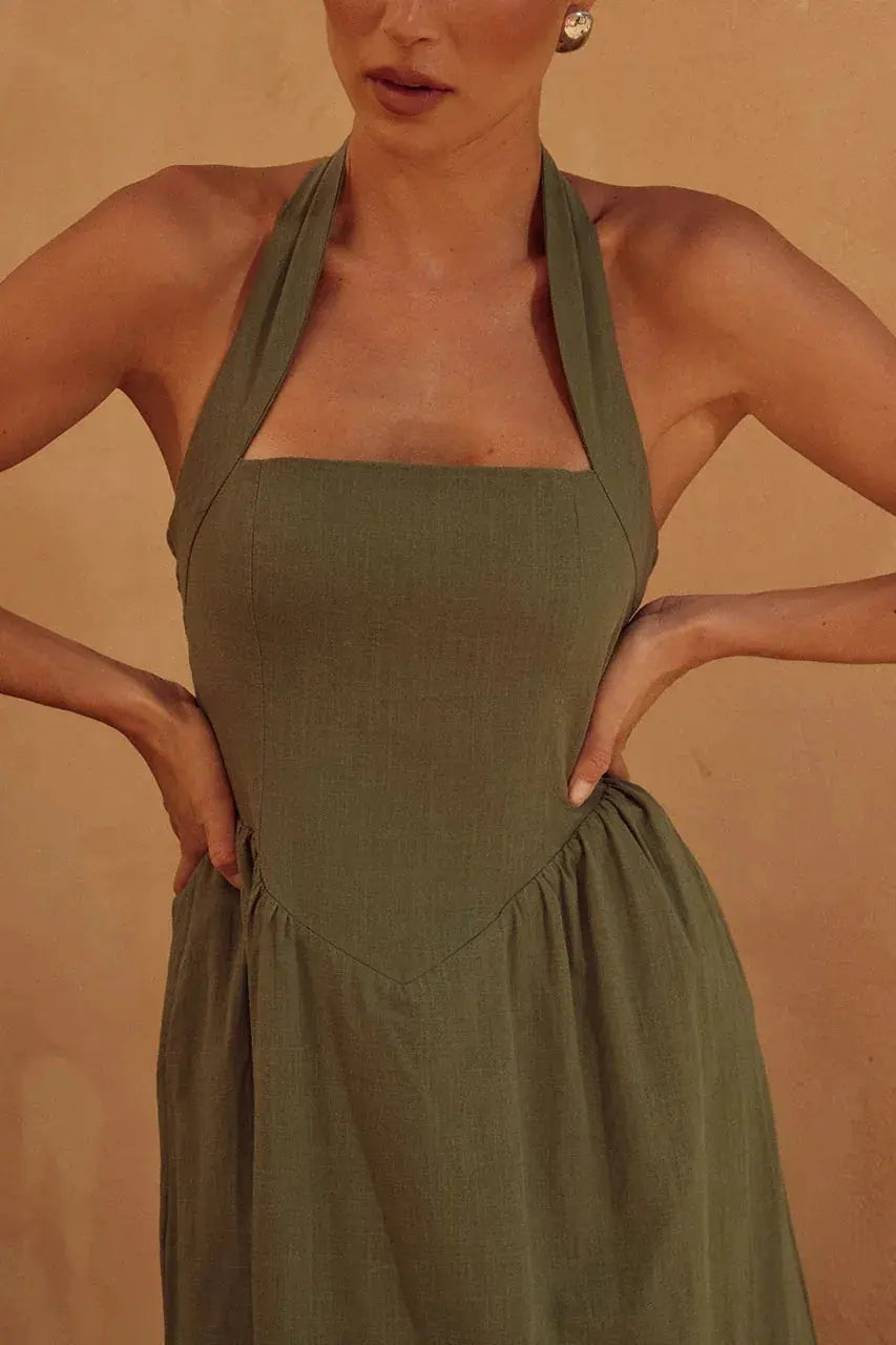 Robe longue dos nu avec poches eprolo
