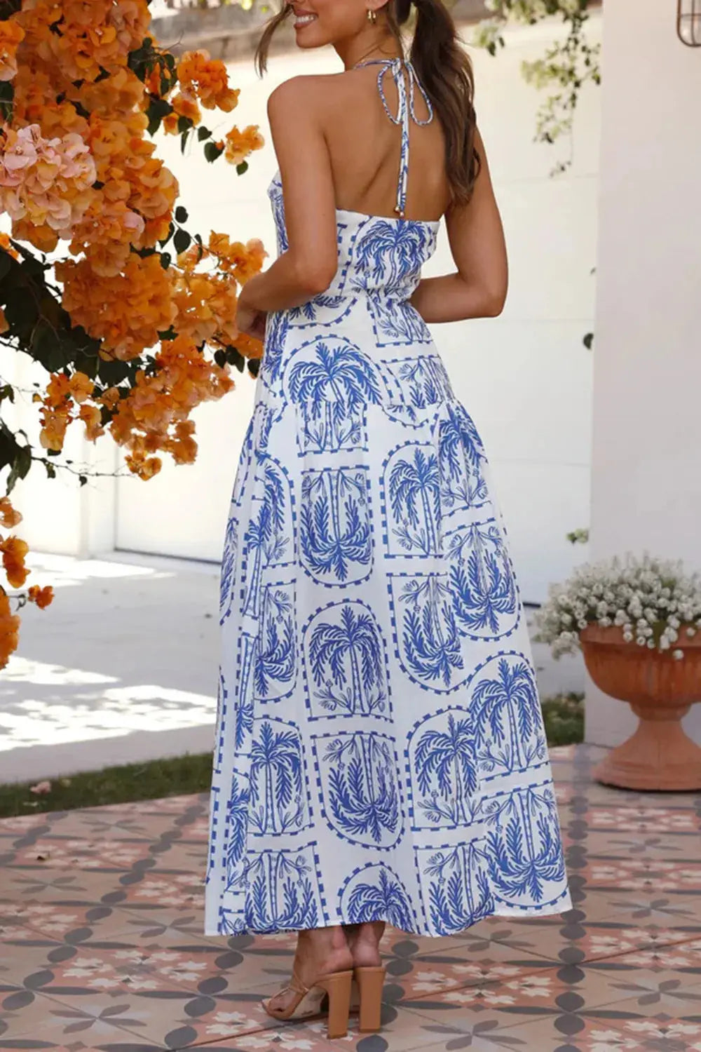 Robe longue imprimée à col licou eprolo