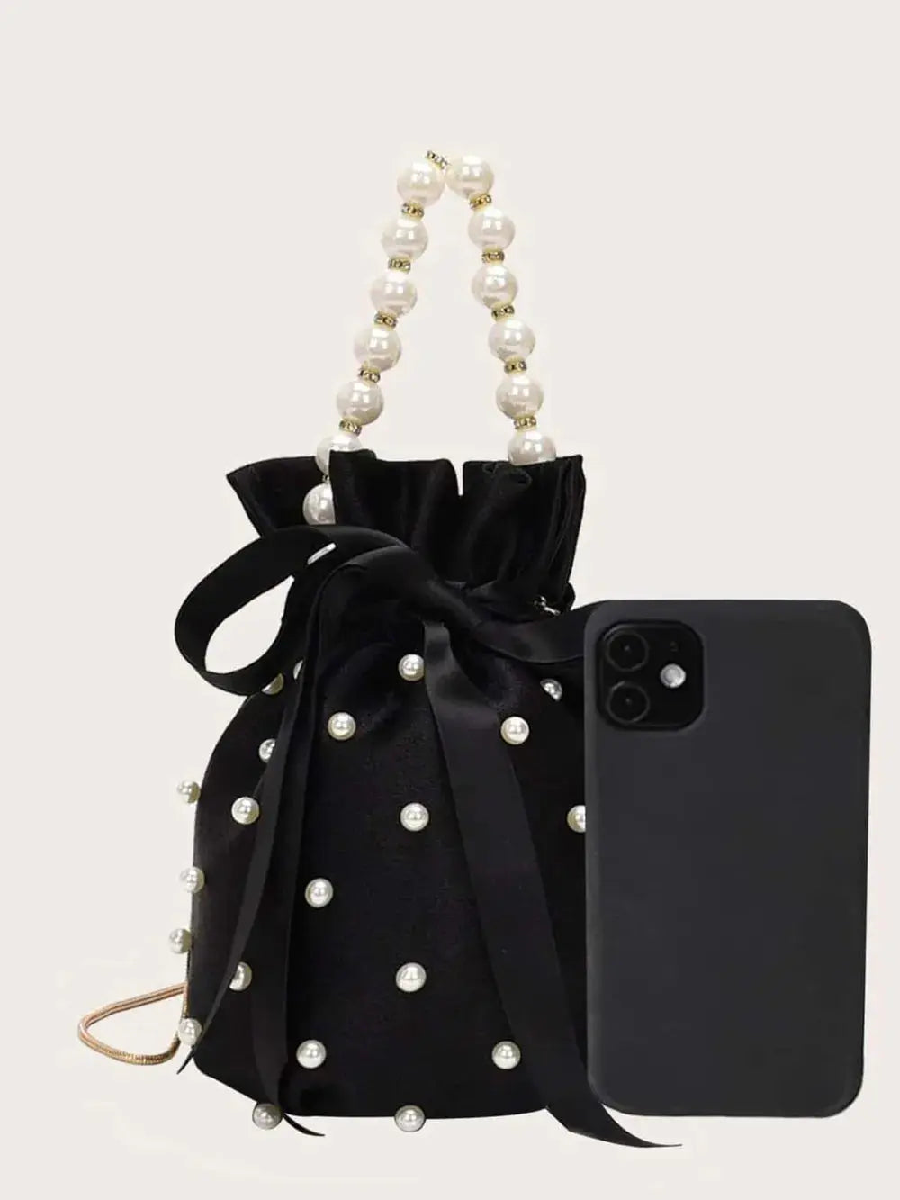 Sac seau uni avec détails en perles eprolo
