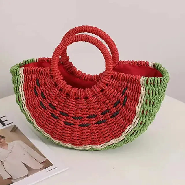 Sacs à bandoulière en paille pastèque, bohème, sac à main fait à la main. eprolo