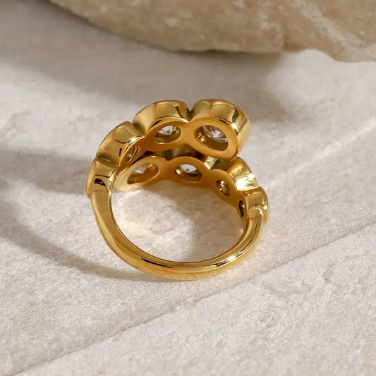 Bague de dérivation en acier inoxydable incrustée de zircons eprolo