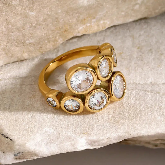Bague de dérivation en acier inoxydable incrustée de zircons eprolo