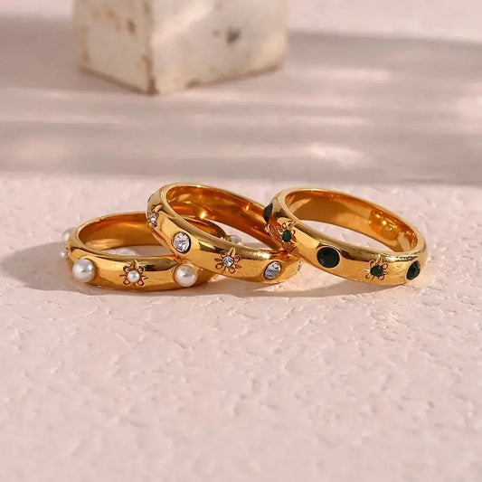 Bague en or plaqué 18 carats avec perles de zircone vertes, bague en or délicate et hypoallergénique, bijoux en acier inoxydable eprolo
