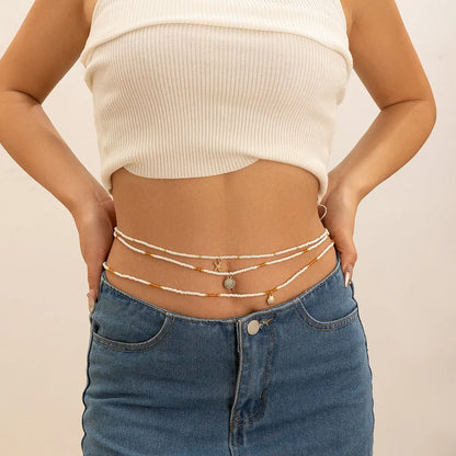 Chaîne de taille double couche élastique en perles de riz de plage et d'été eprolo