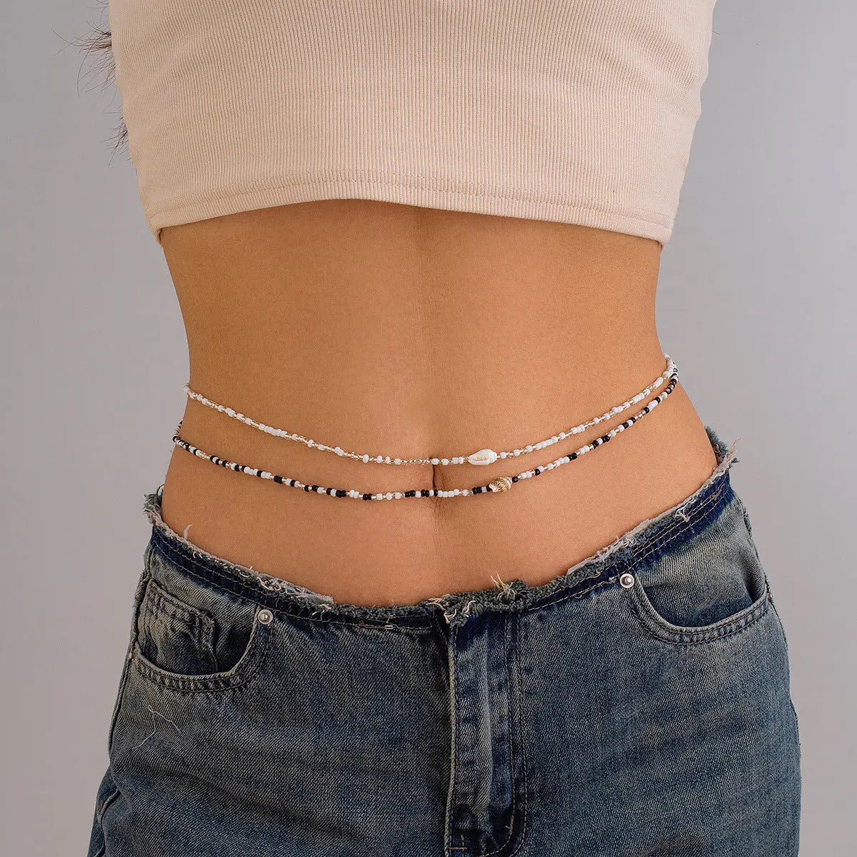 Chaîne de taille double couche élastique en perles de riz de plage et d'été eprolo