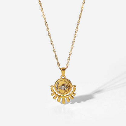 Collier pendentif œil ovale en zircon en acier inoxydable eprolo