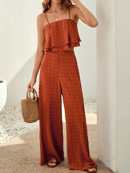 Ensemble camisole et pantalon superposés à pois suisses eprolo