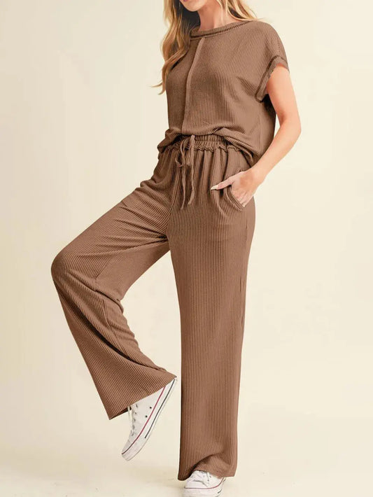 Ensemble haut et pantalon côtelés à coutures apparentes eprolo
