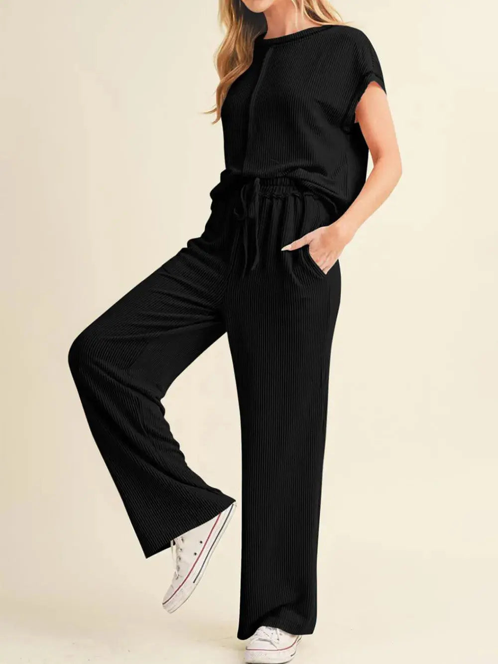 Ensemble haut et pantalon côtelés à coutures apparentes eprolo