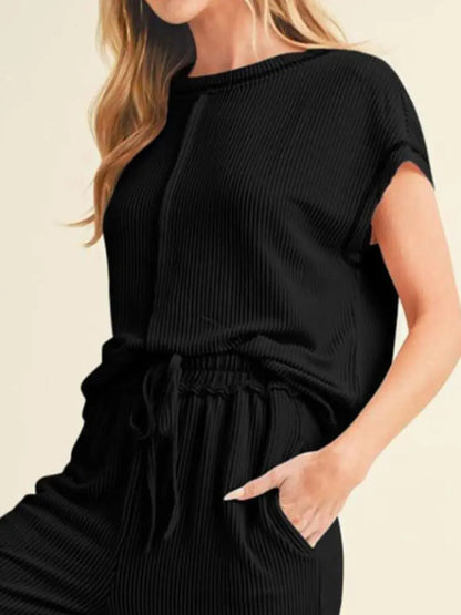 Ensemble haut et pantalon côtelés à coutures apparentes eprolo