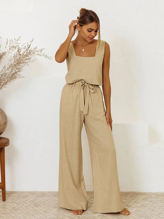 Ensemble haut sans manches et pantalon à col carré eprolo