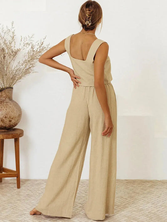 Ensemble haut sans manches et pantalon à col carré eprolo