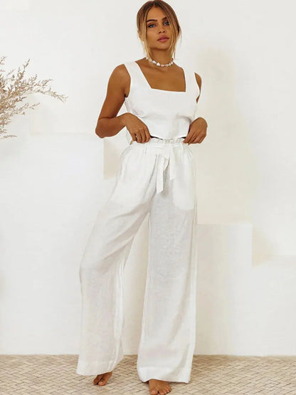 Ensemble haut sans manches et pantalon à col carré eprolo
