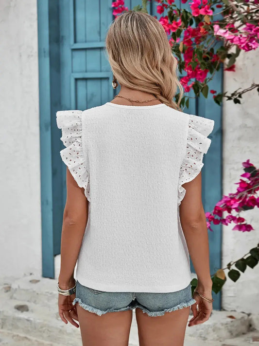 Haut cardigan décontracté à col en V pour femme, haut court ajouré en dentelle de couleur unie eprolo