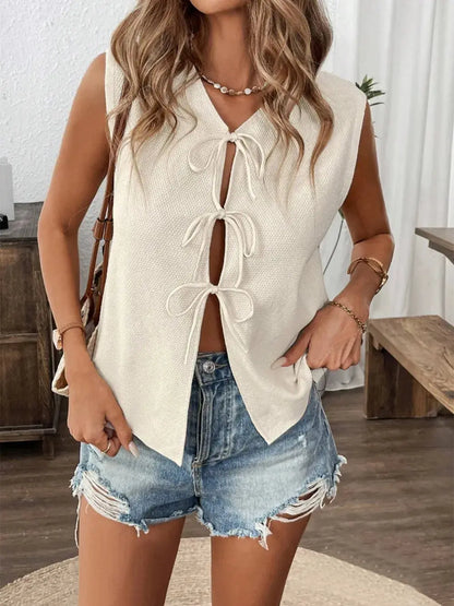 Haut gilet en tricot à col en V noué sur le devant eprolo