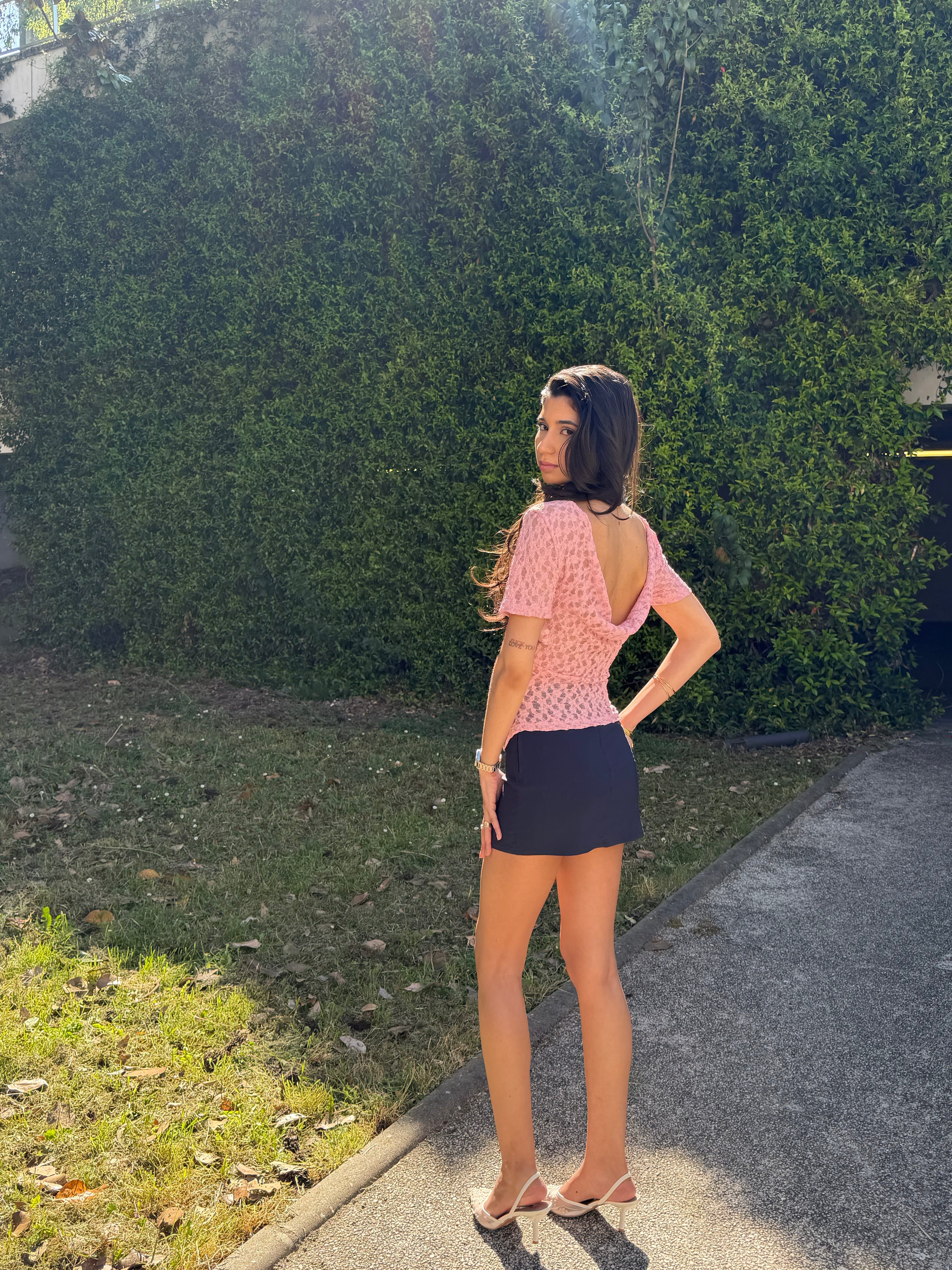Haut Sonia,  satin et dentelle dos nu