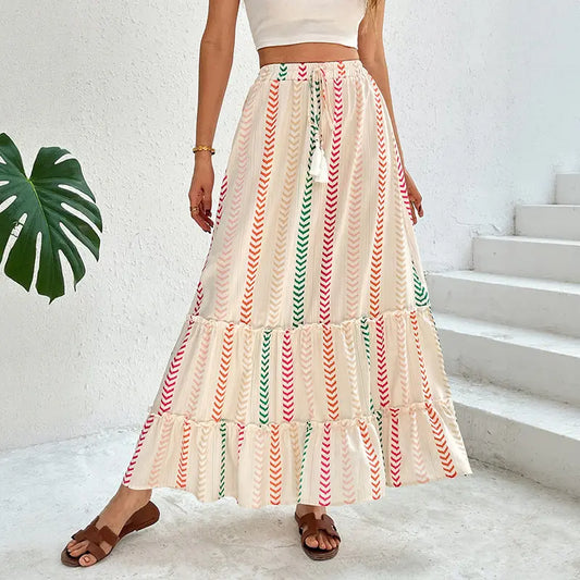 Jupe élastique mi-longue à imprimé eprolo
