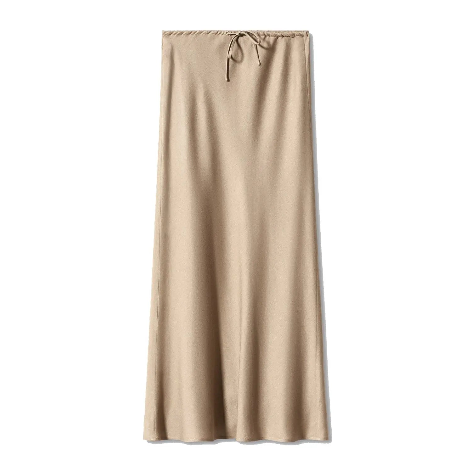 Jupe longue en satin, jupe taille haute nouée avec cordon de serrage. eprolo