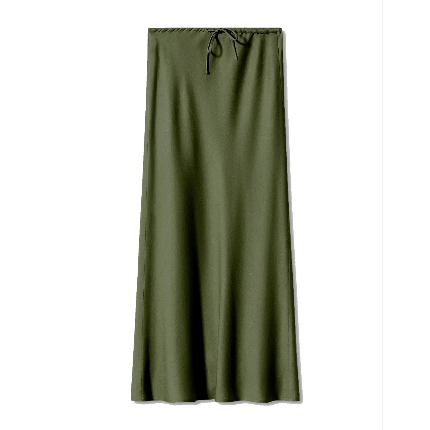 Jupe longue en satin, jupe taille haute nouée avec cordon de serrage. eprolo