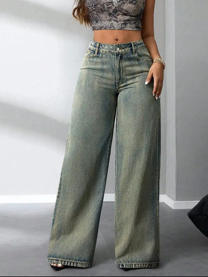 Pantalon jean taille haute à jambes larges eprolo